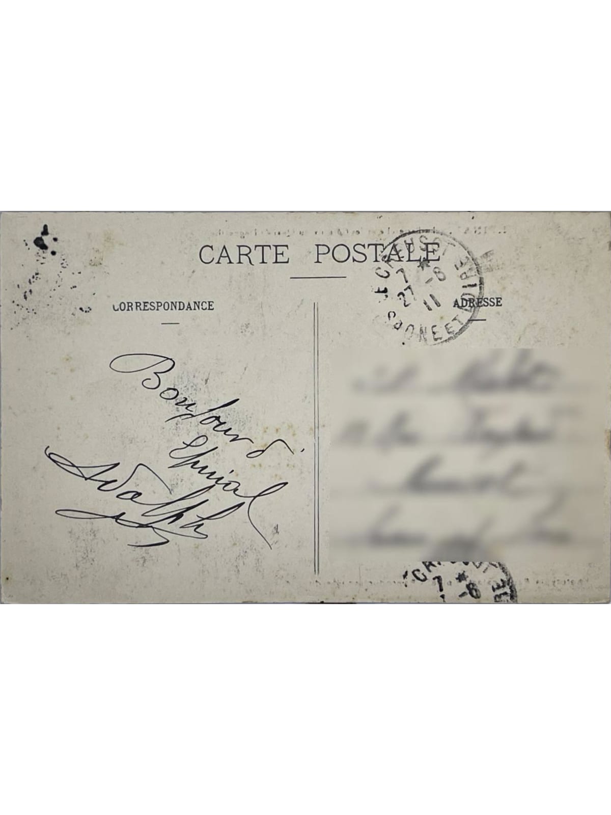 Verso de la carte postale