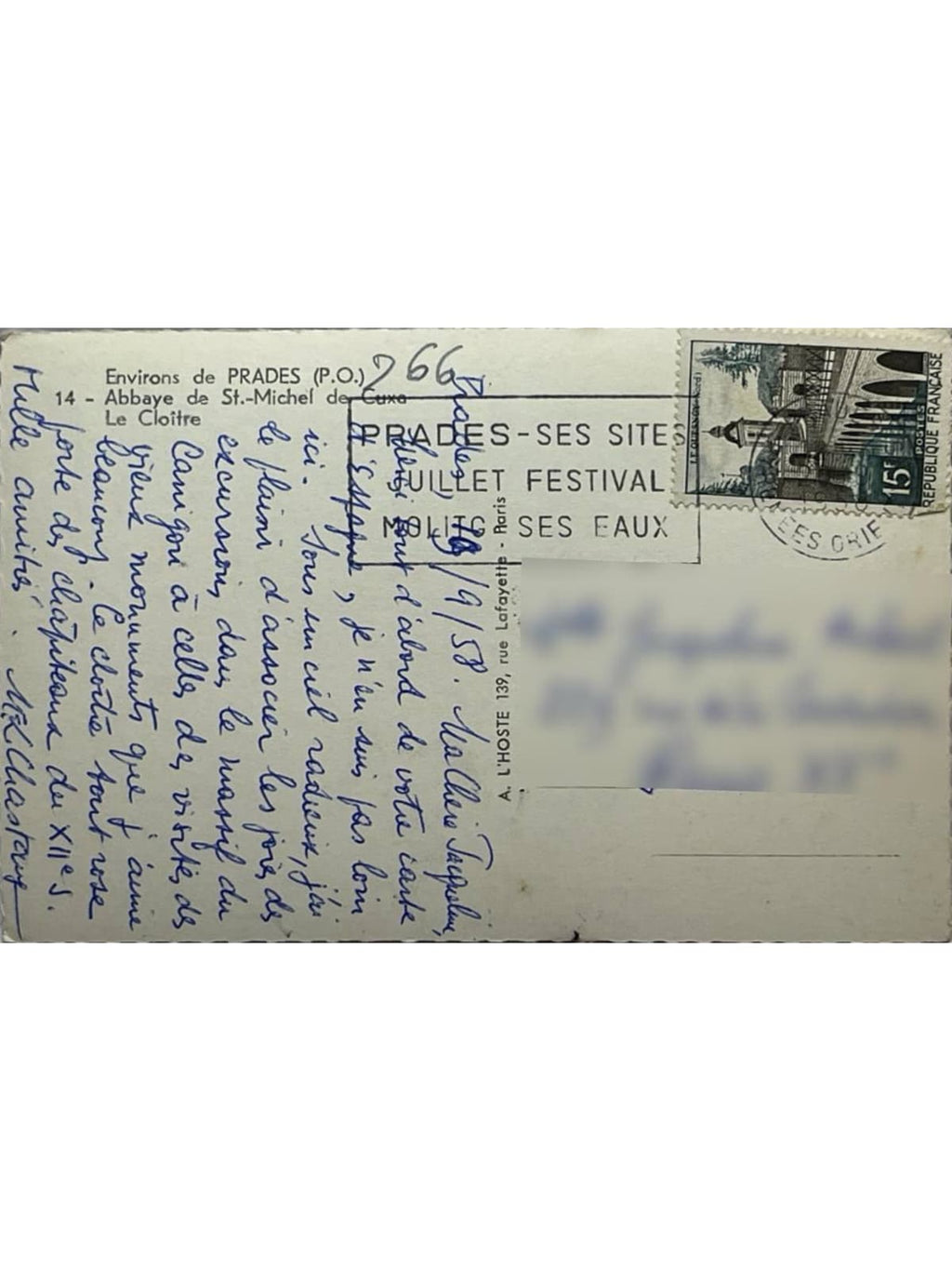 Verso de la carte postale
