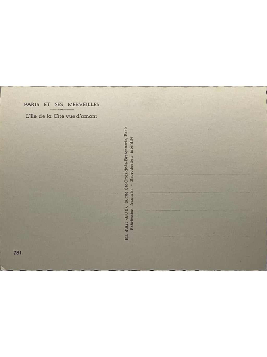 Verso de la carte postale