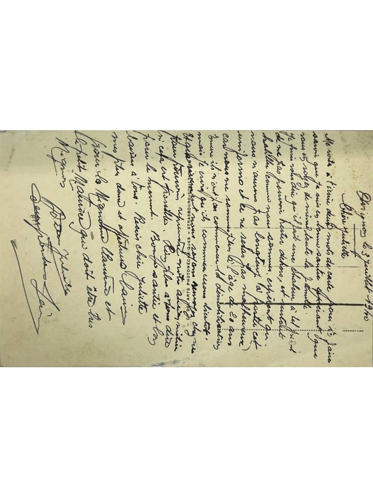 Verso de la carte postale