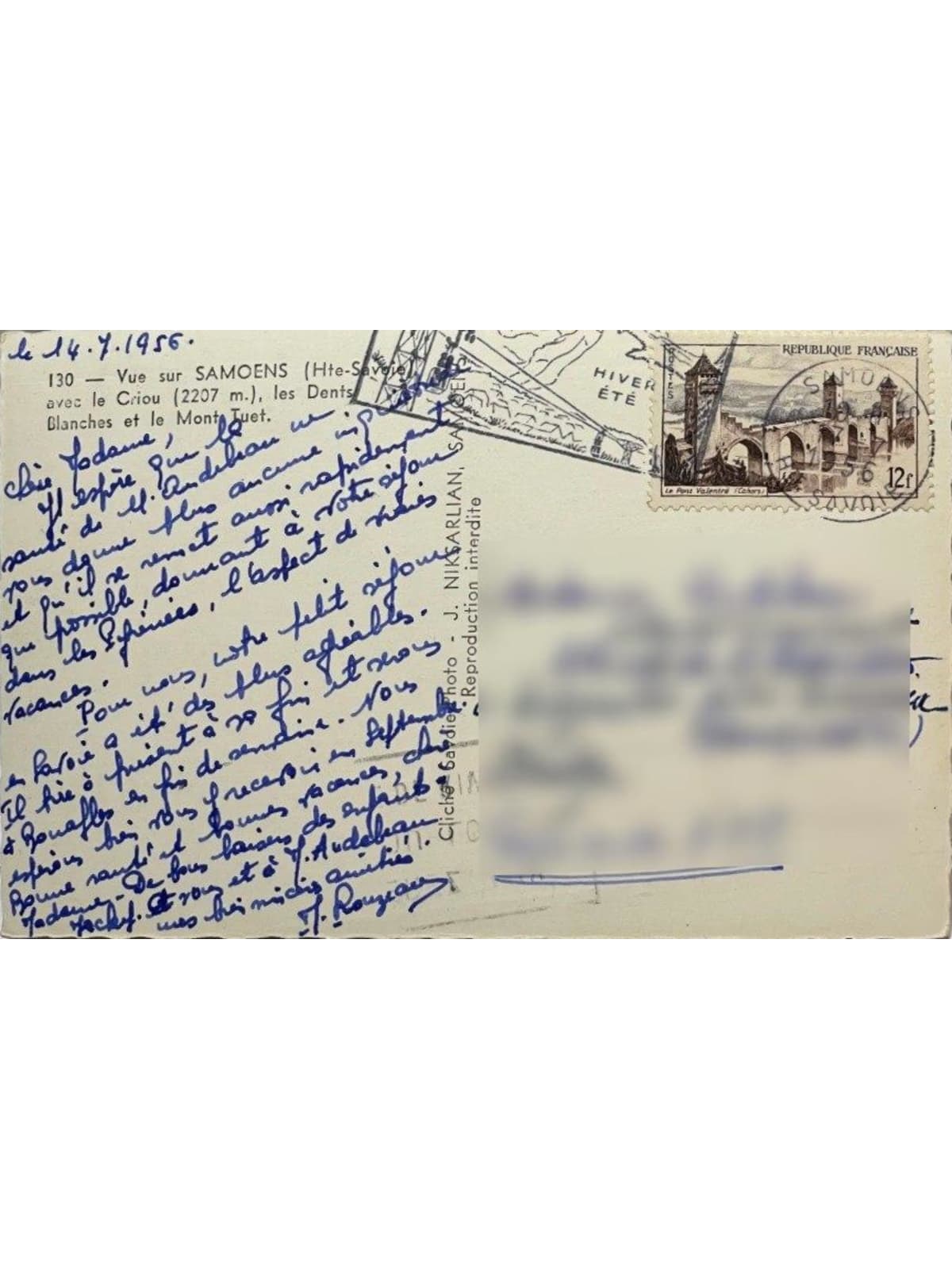 Verso de la carte postale