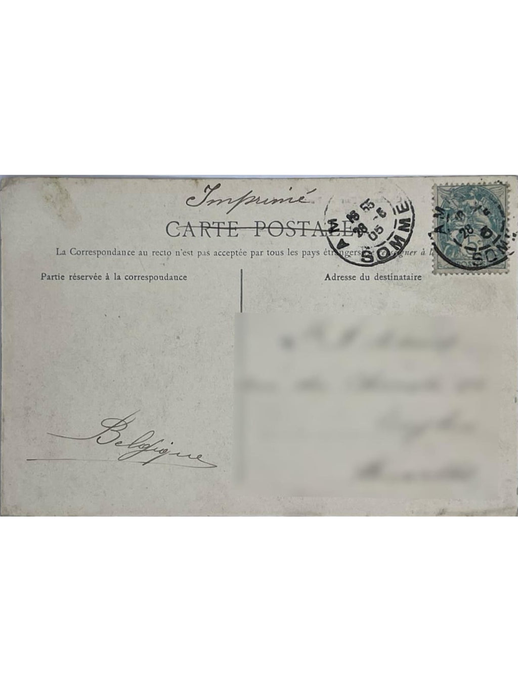 Verso de la carte postale