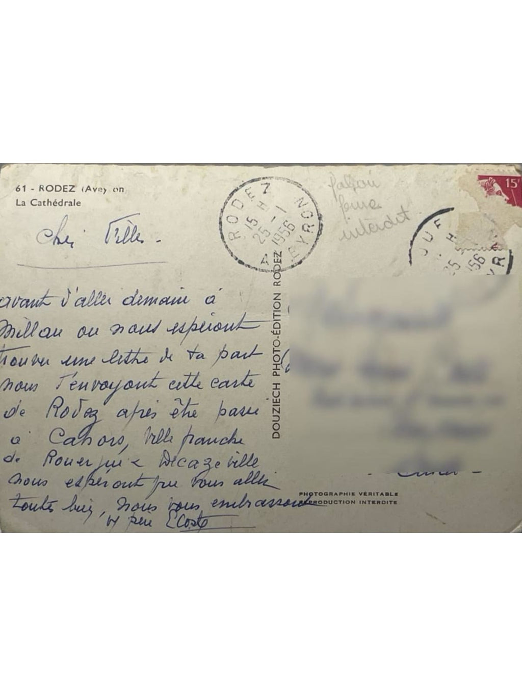 Verso de la carte postale