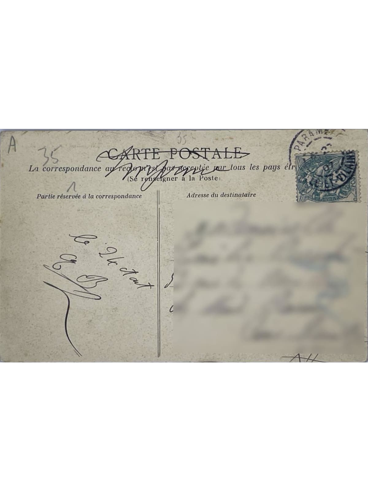 Verso de la carte postale