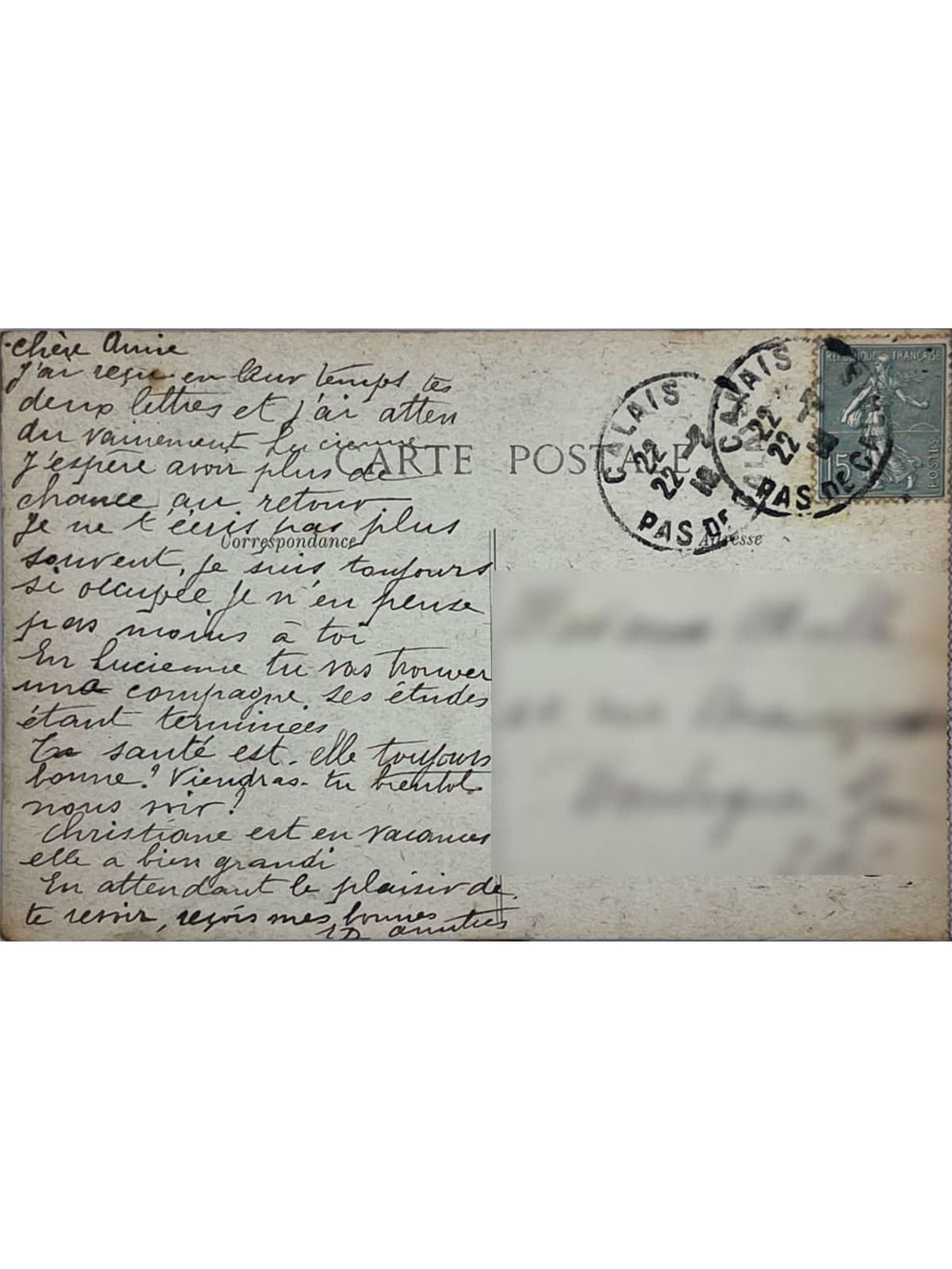 Verso de la carte postale
