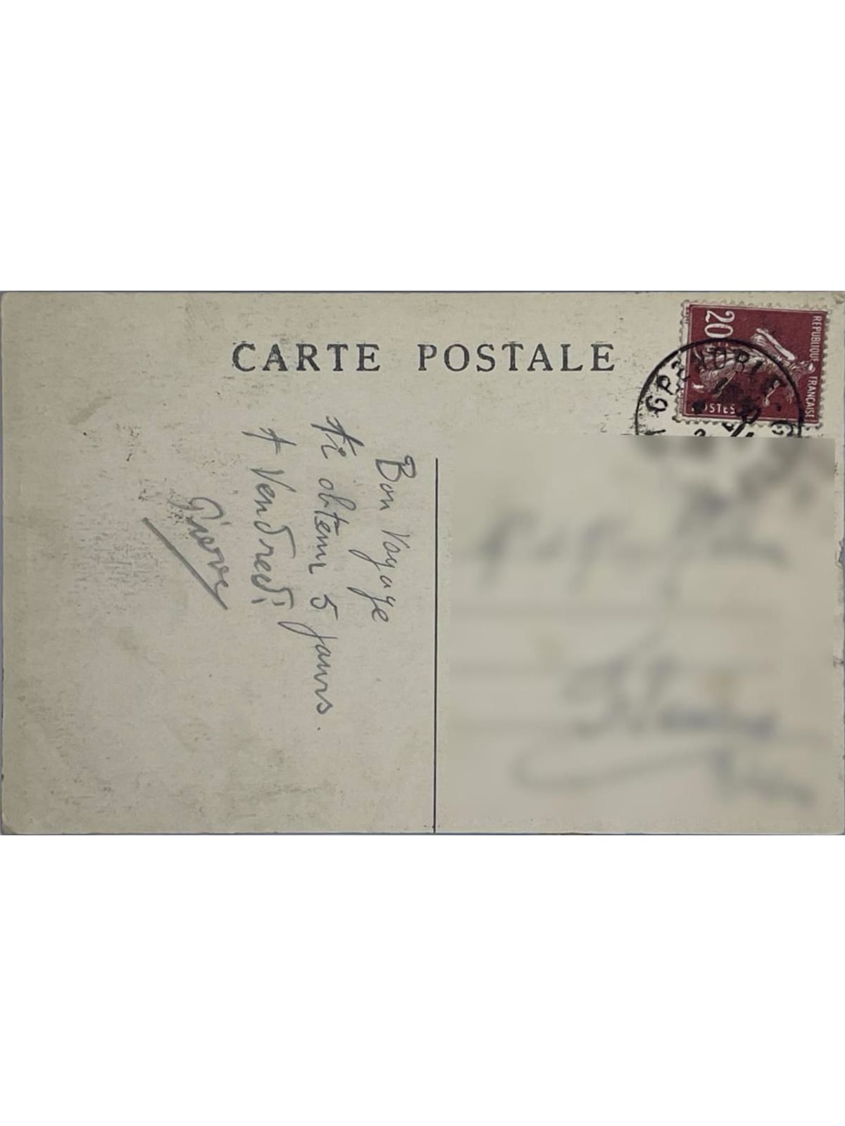 Verso de la carte postale
