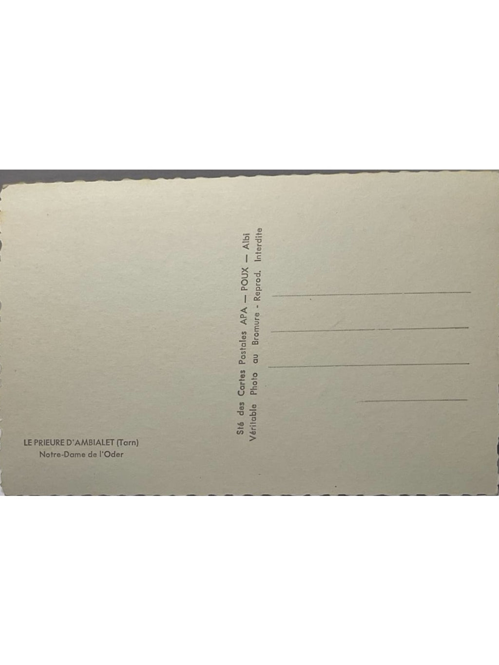 Verso de la carte postale