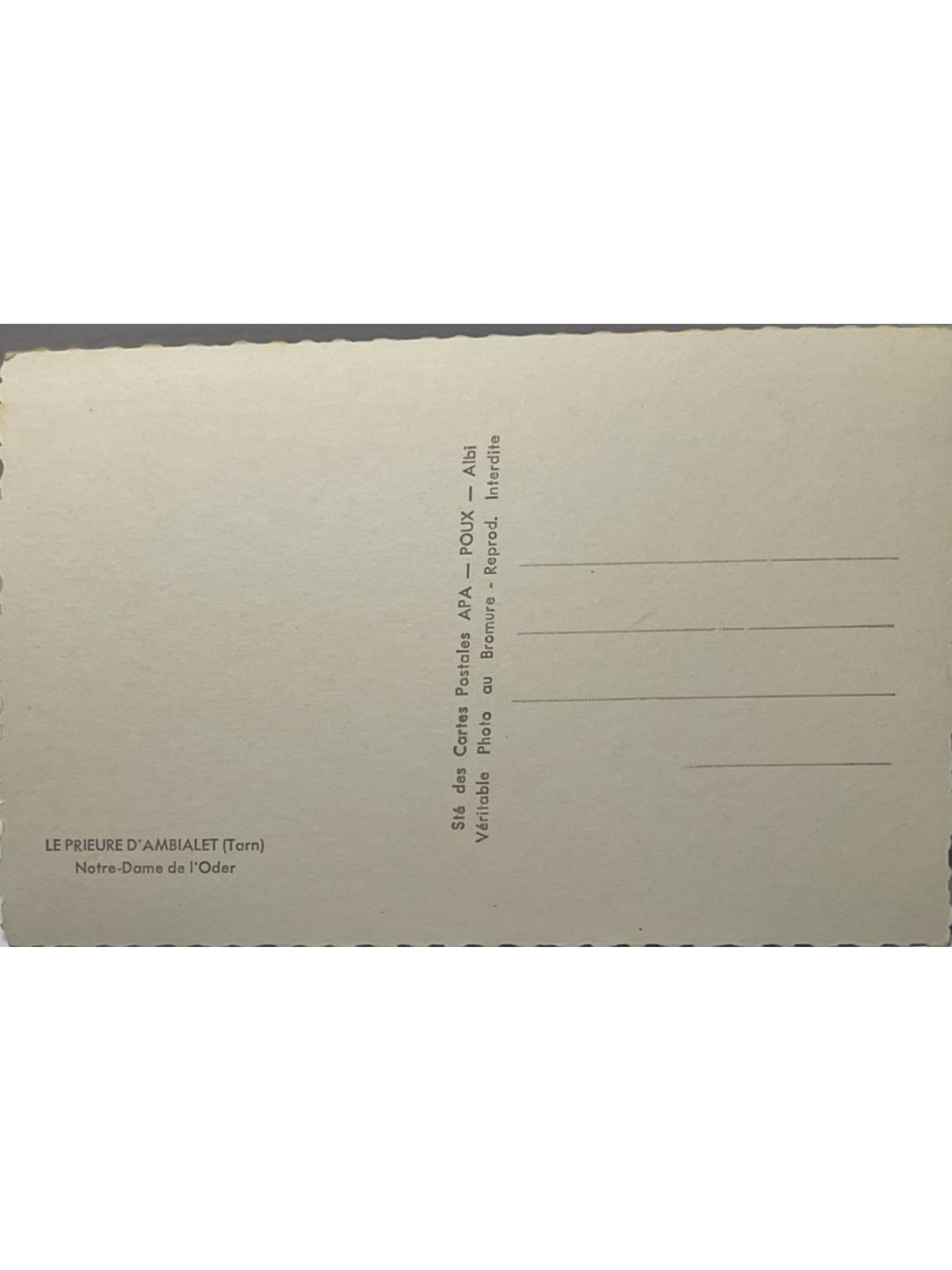Verso de la carte postale