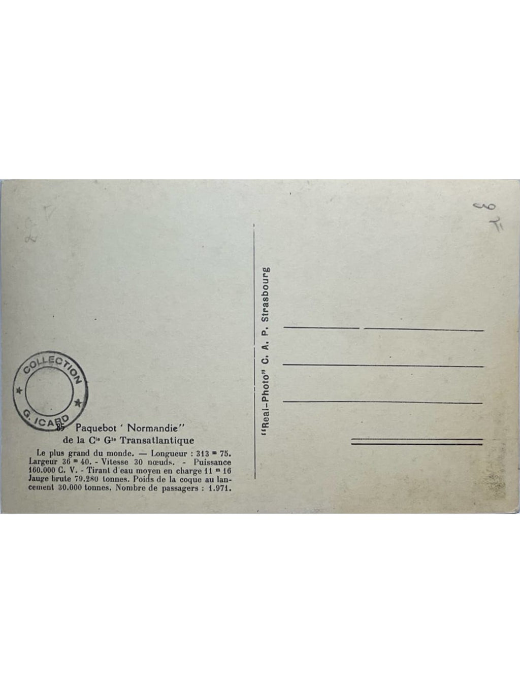 Verso de la carte postale