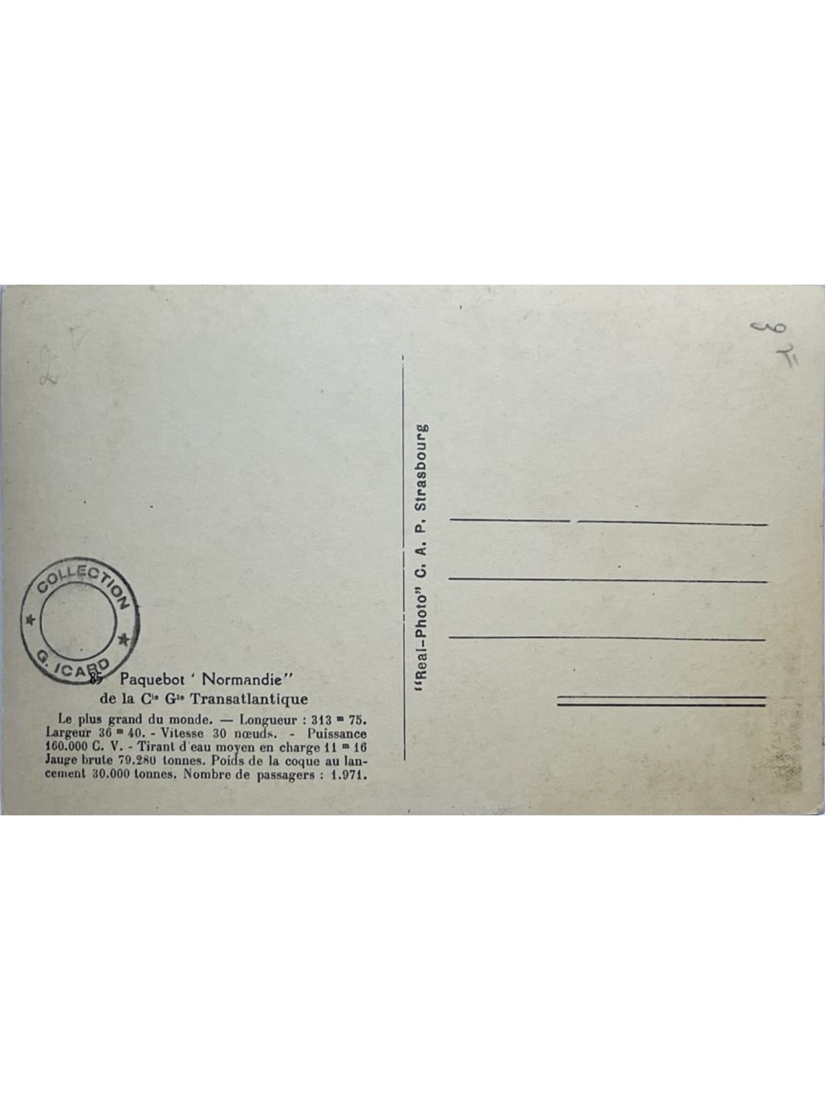 Verso de la carte postale