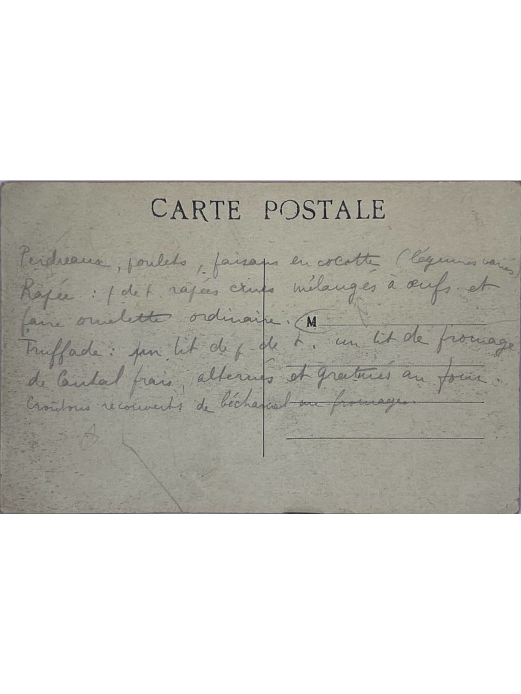 Verso de la carte postale