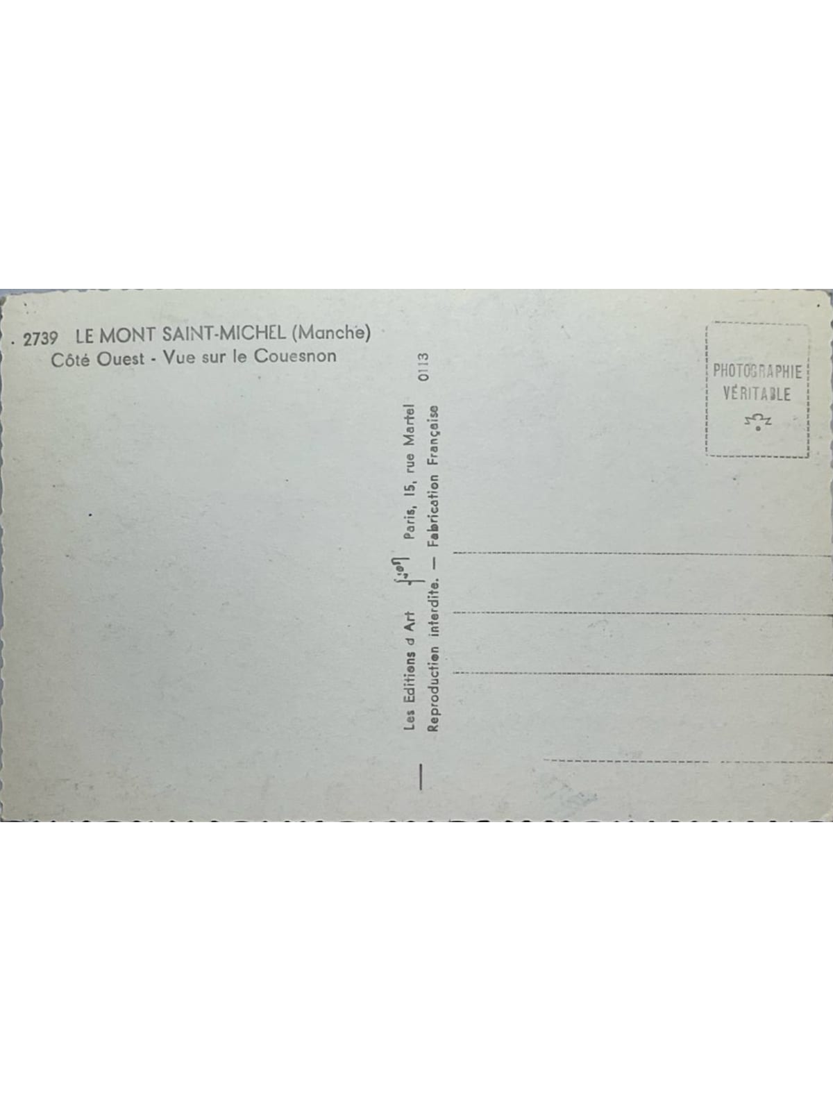 Verso de la carte postale