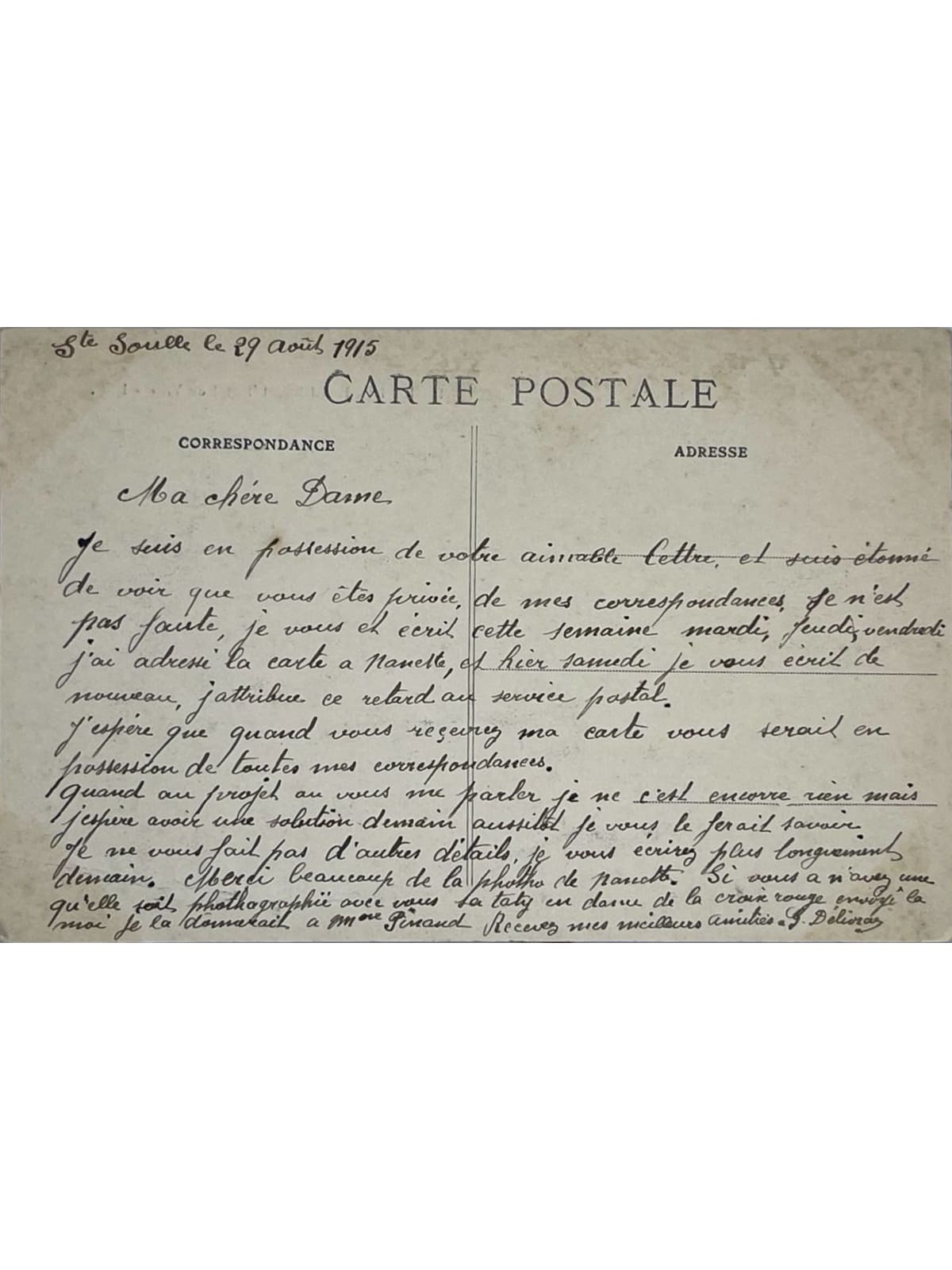 Verso de la carte postale