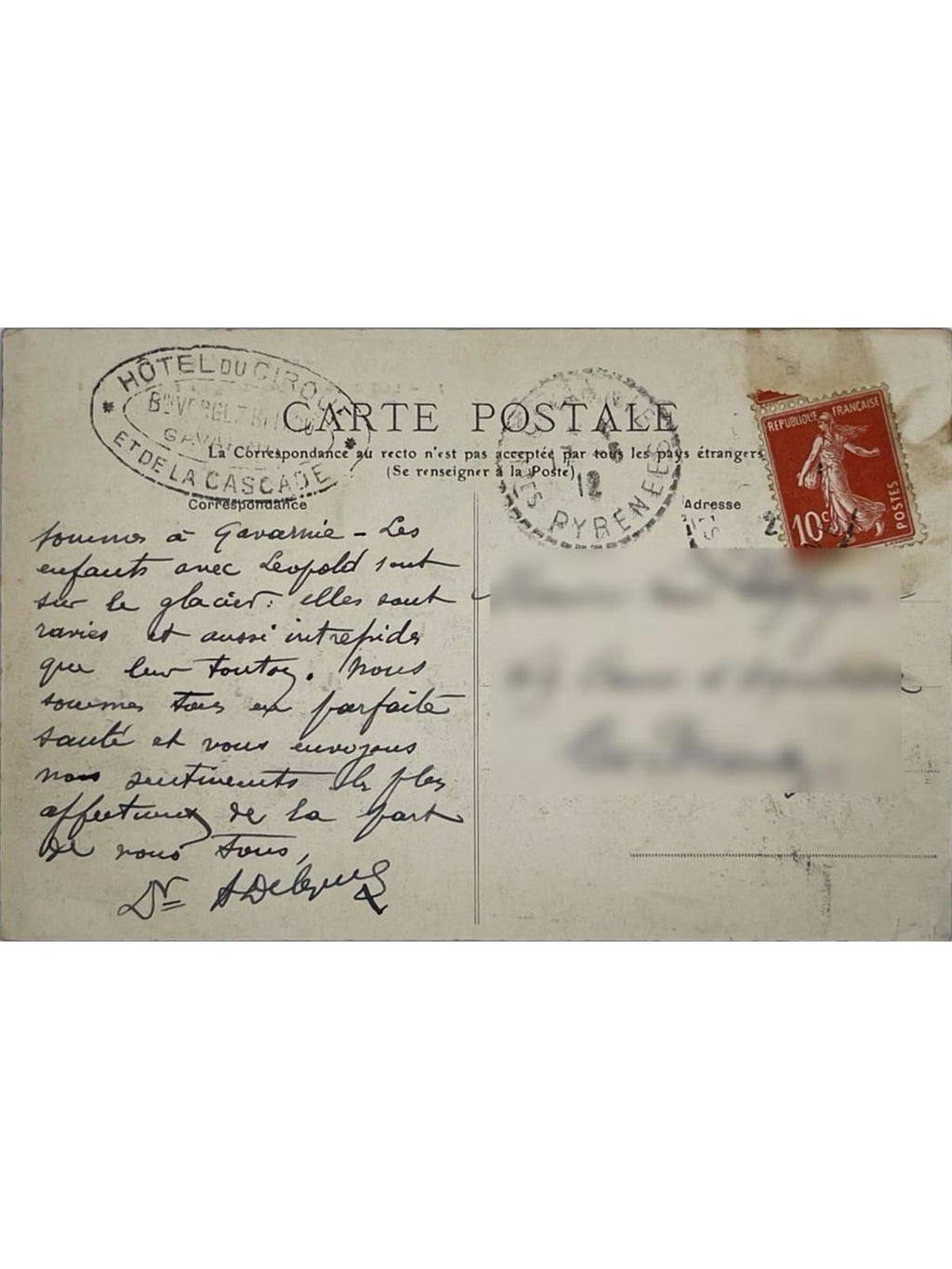 Verso de la carte postale