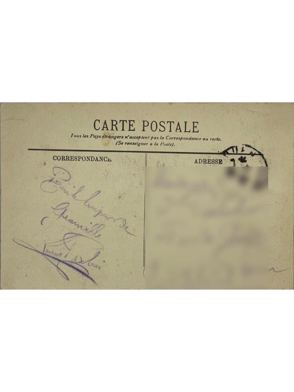 Verso de la carte postale