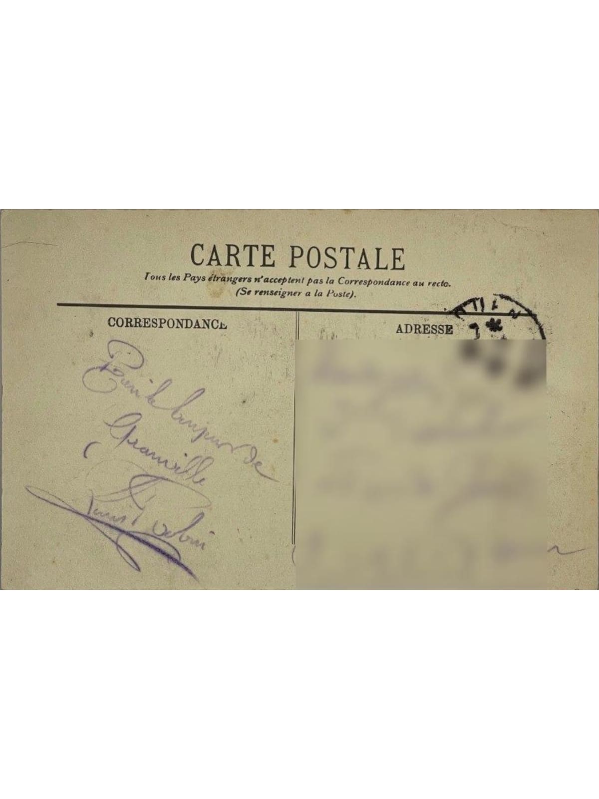 Verso de la carte postale