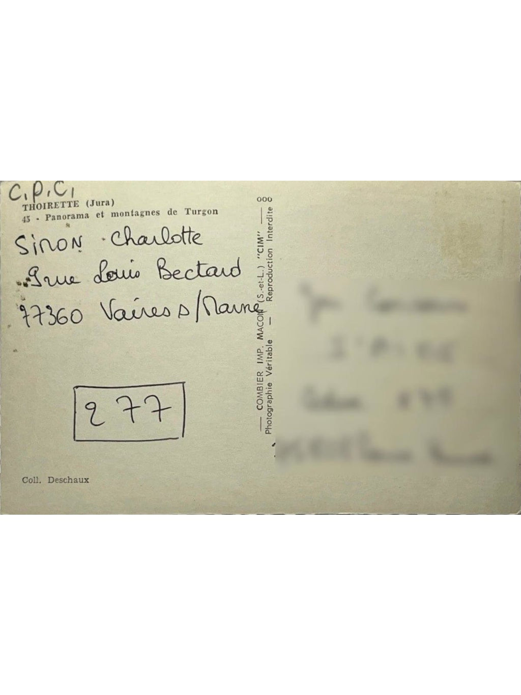 Verso de la carte postale
