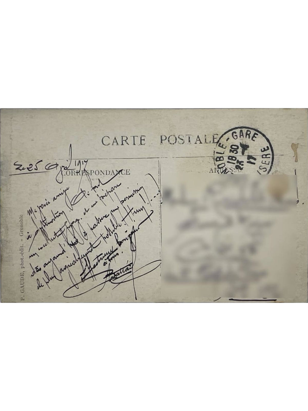 Verso de la carte postale