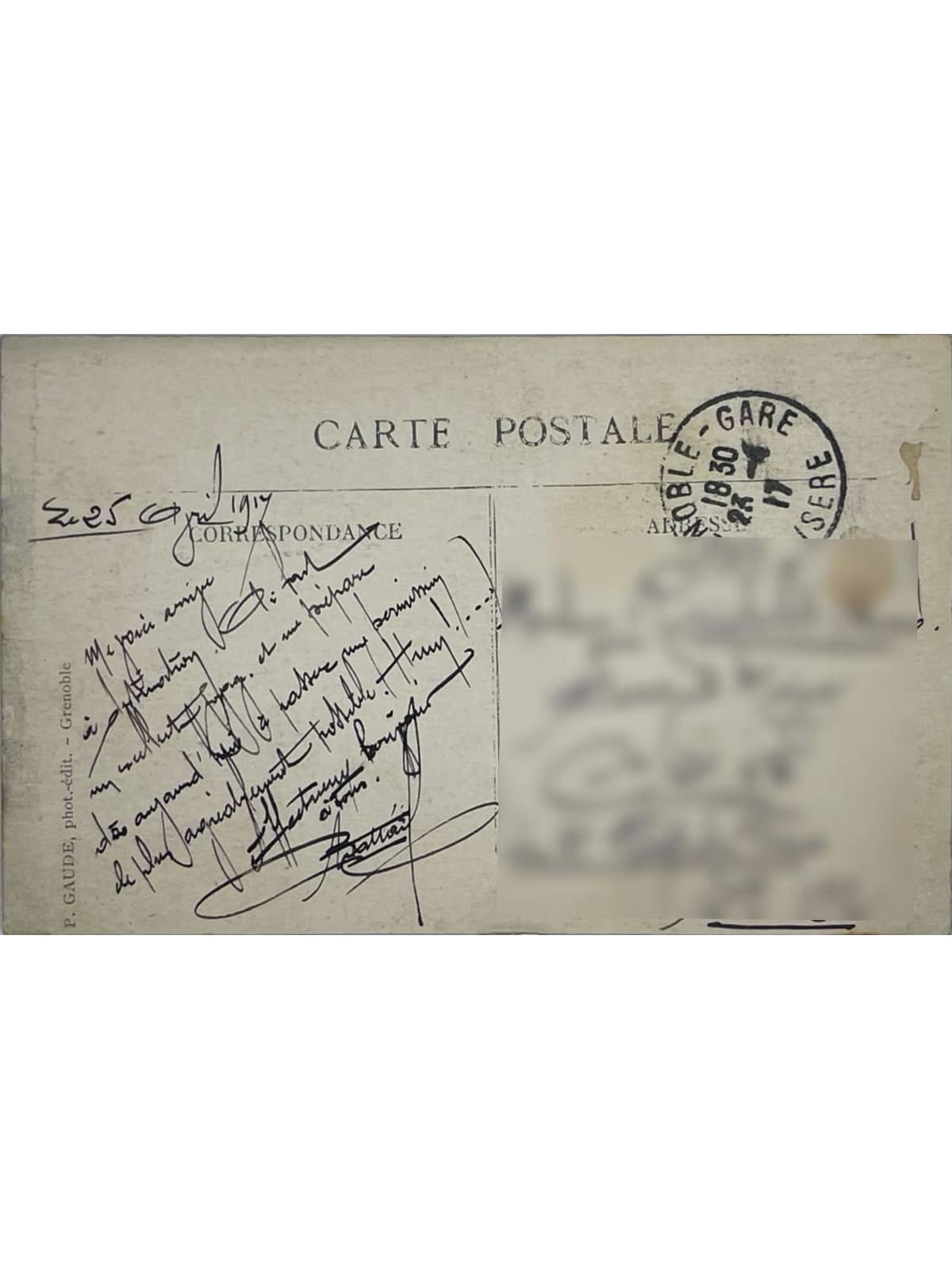 Verso de la carte postale