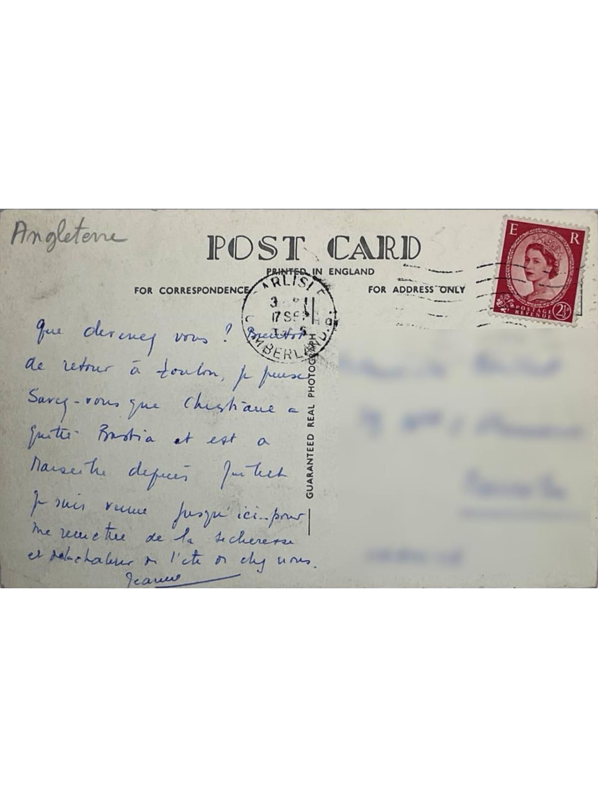Verso de la carte postale