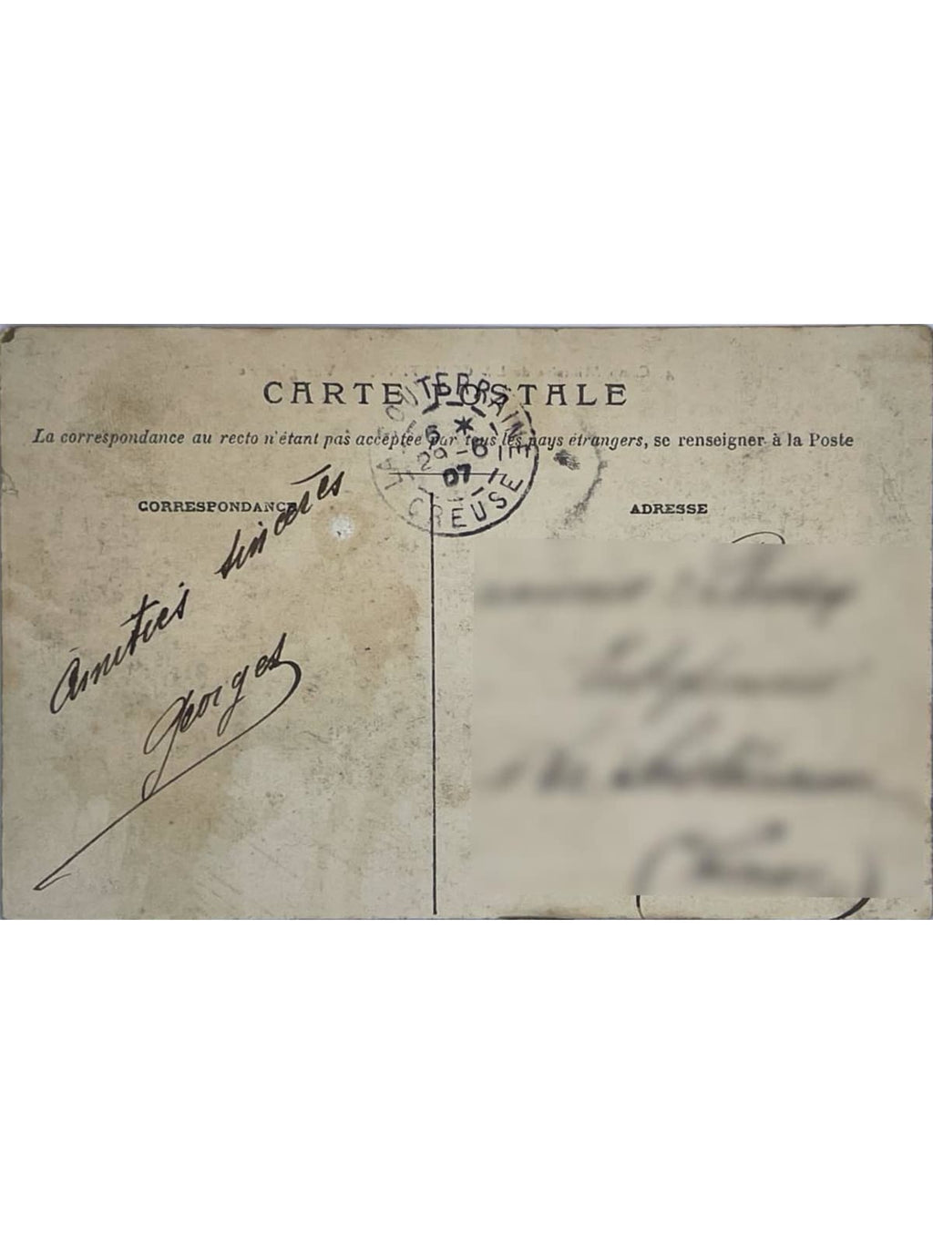 Verso de la carte postale