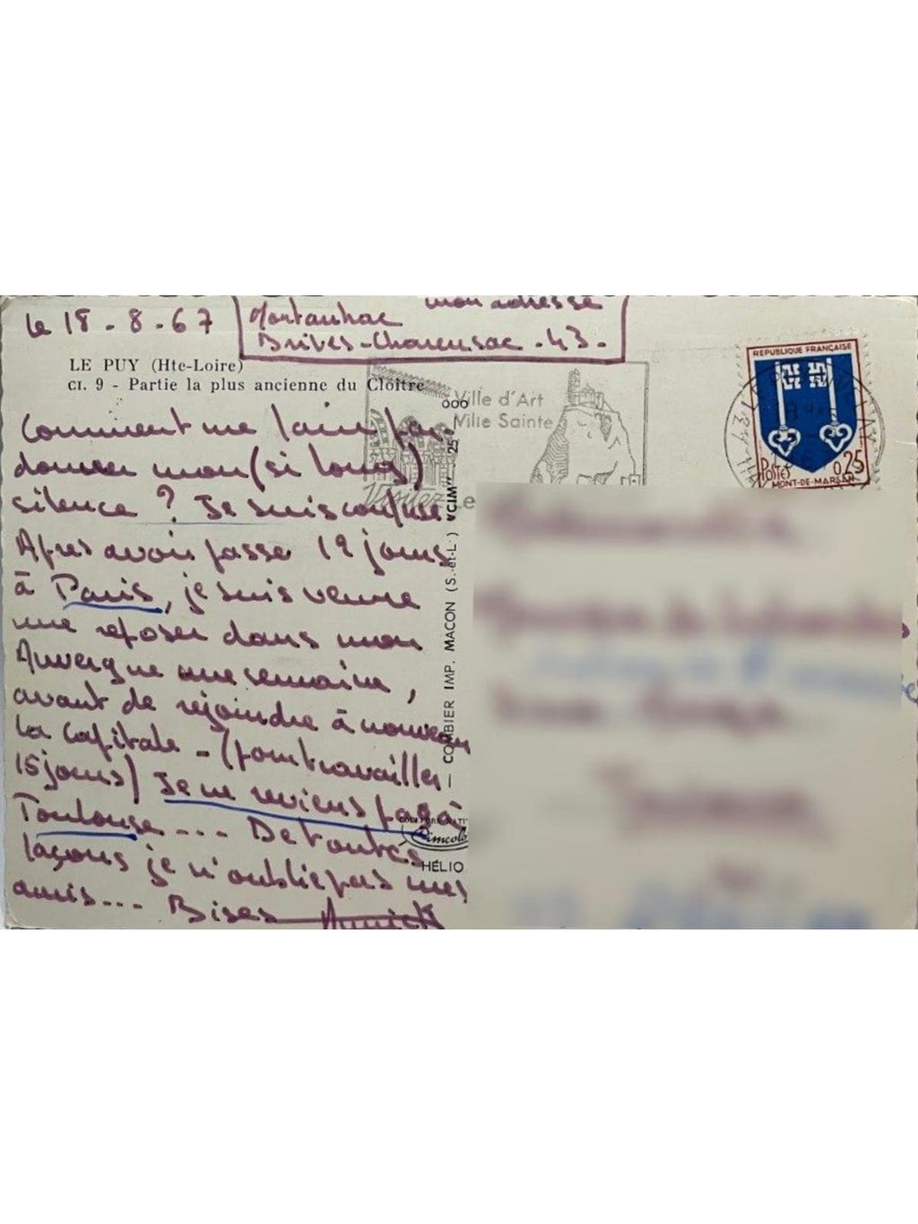 Verso de la carte postale