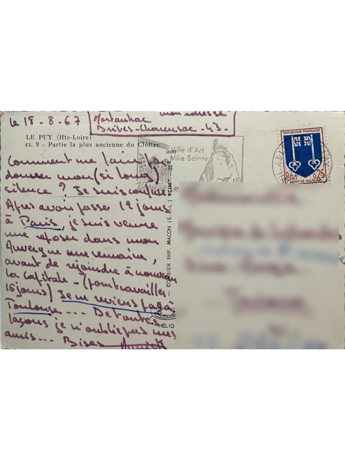 Verso de la carte postale