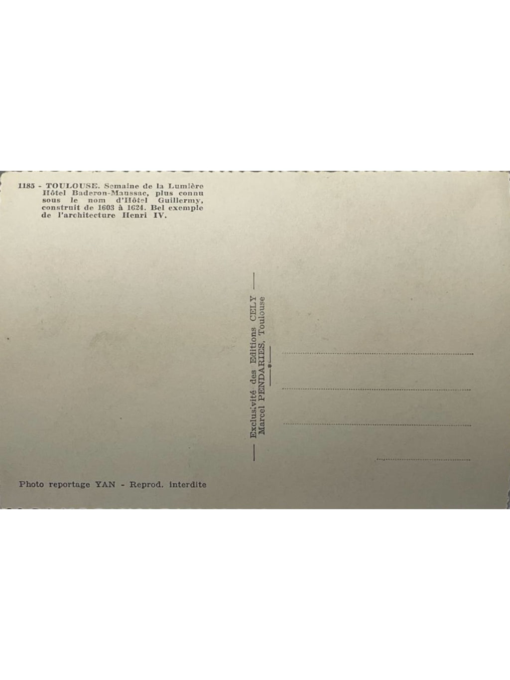 Verso de la carte postale