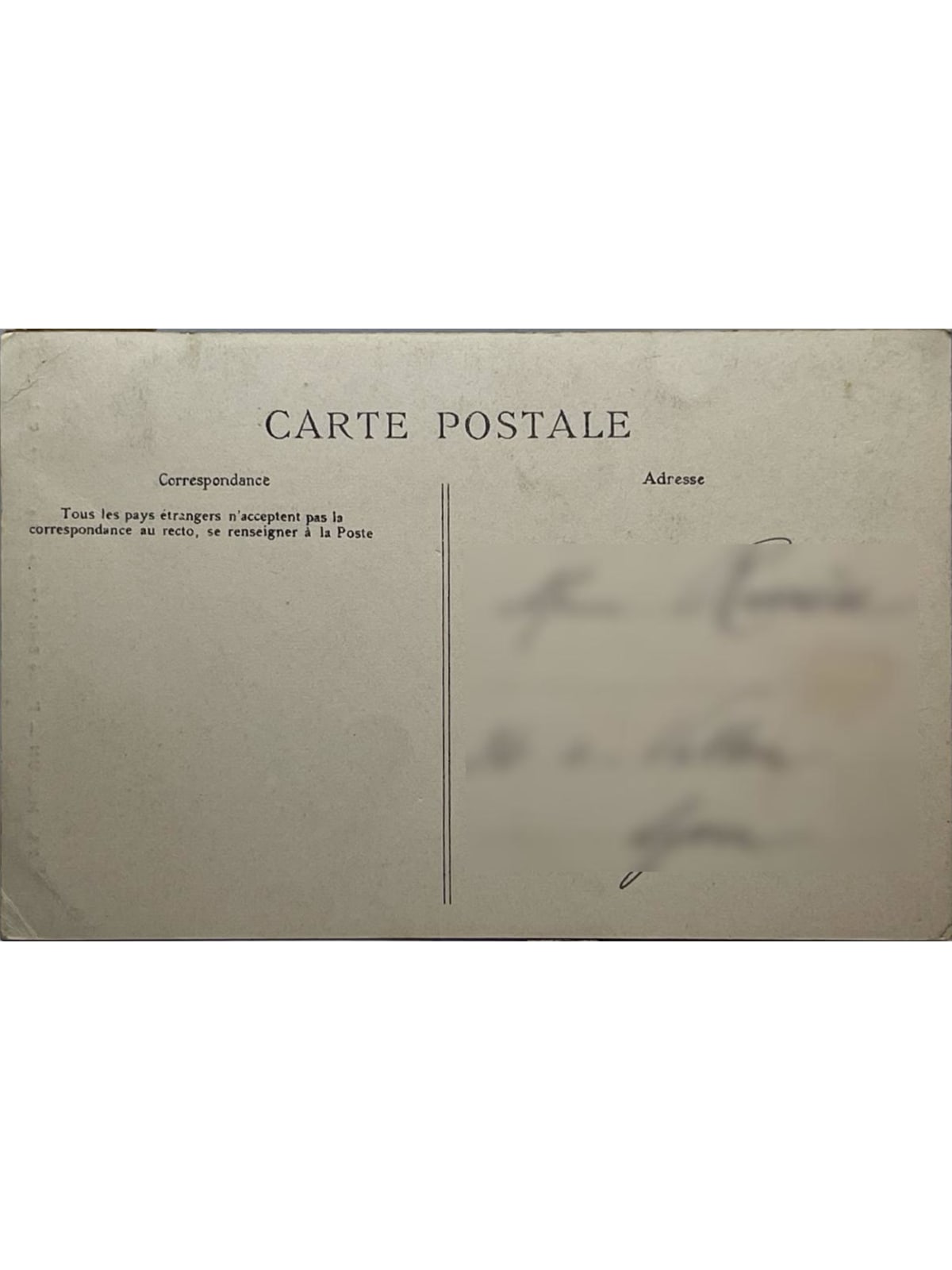 Verso de la carte postale