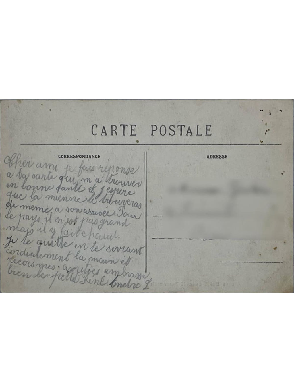 Verso de la carte postale
