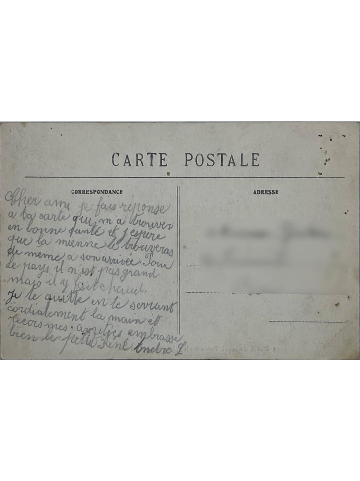 Verso de la carte postale