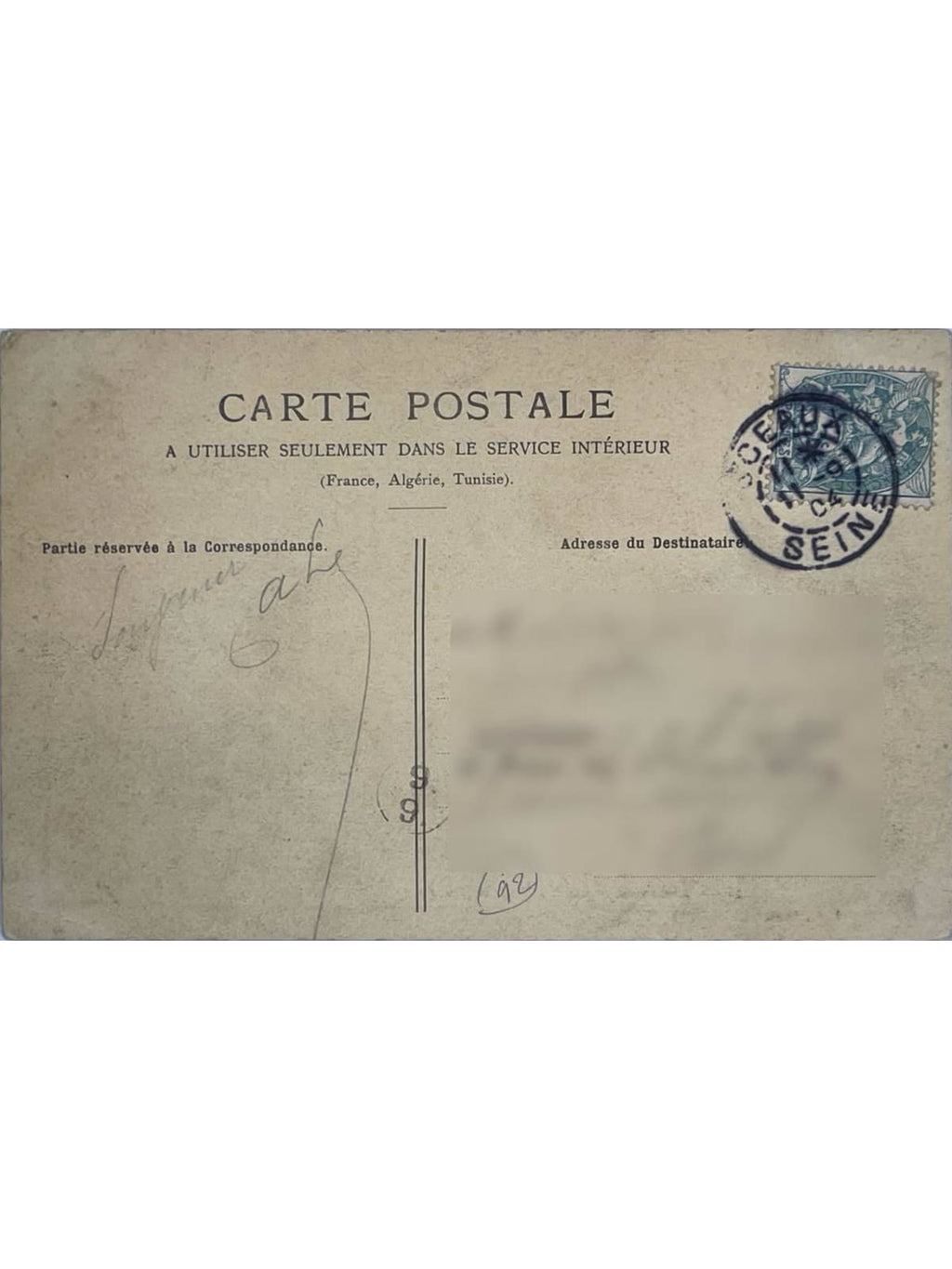 Verso de la carte postale