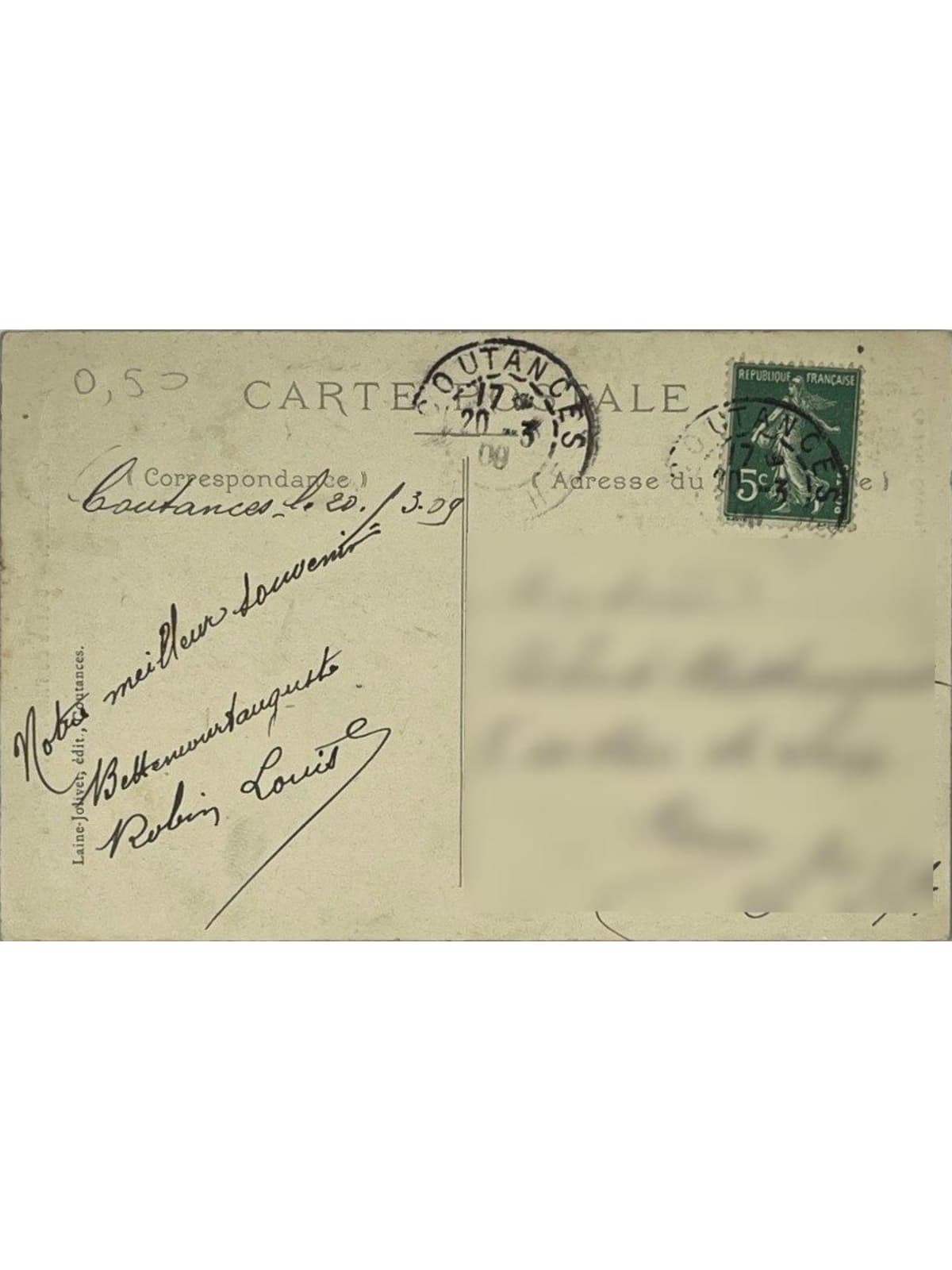 Verso de la carte postale