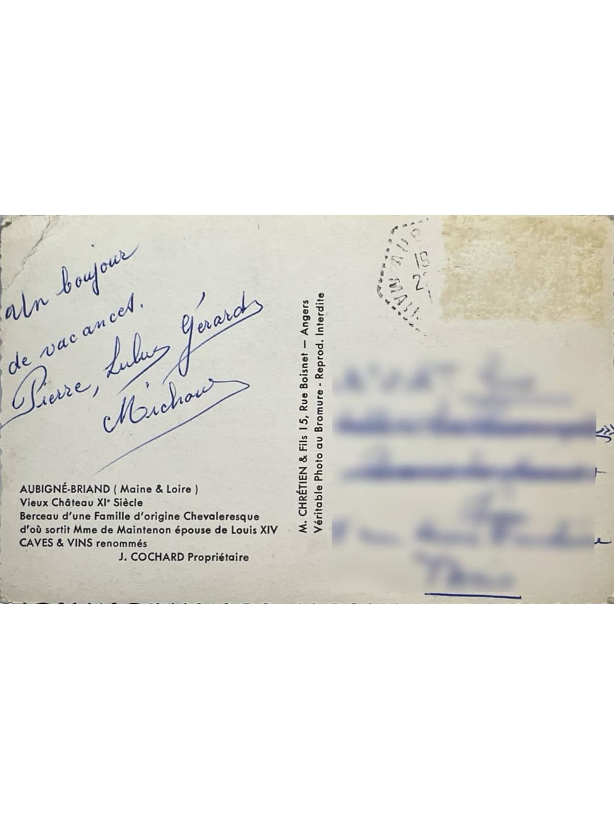 Verso de la carte postale