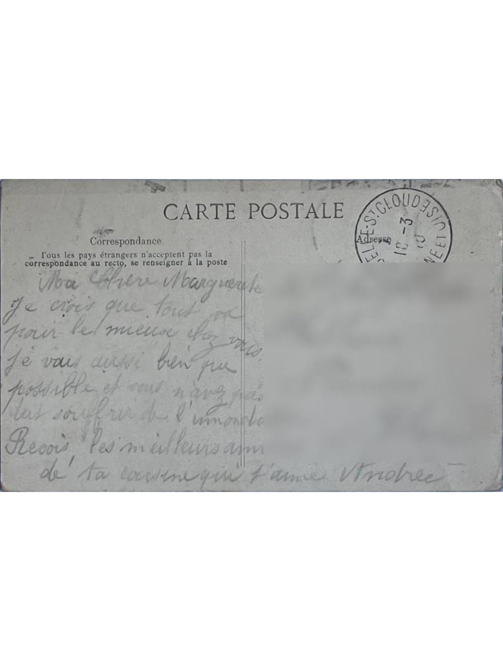 Verso de la carte postale