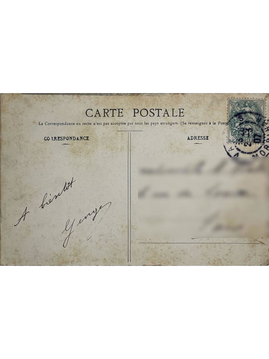 Verso de la carte postale