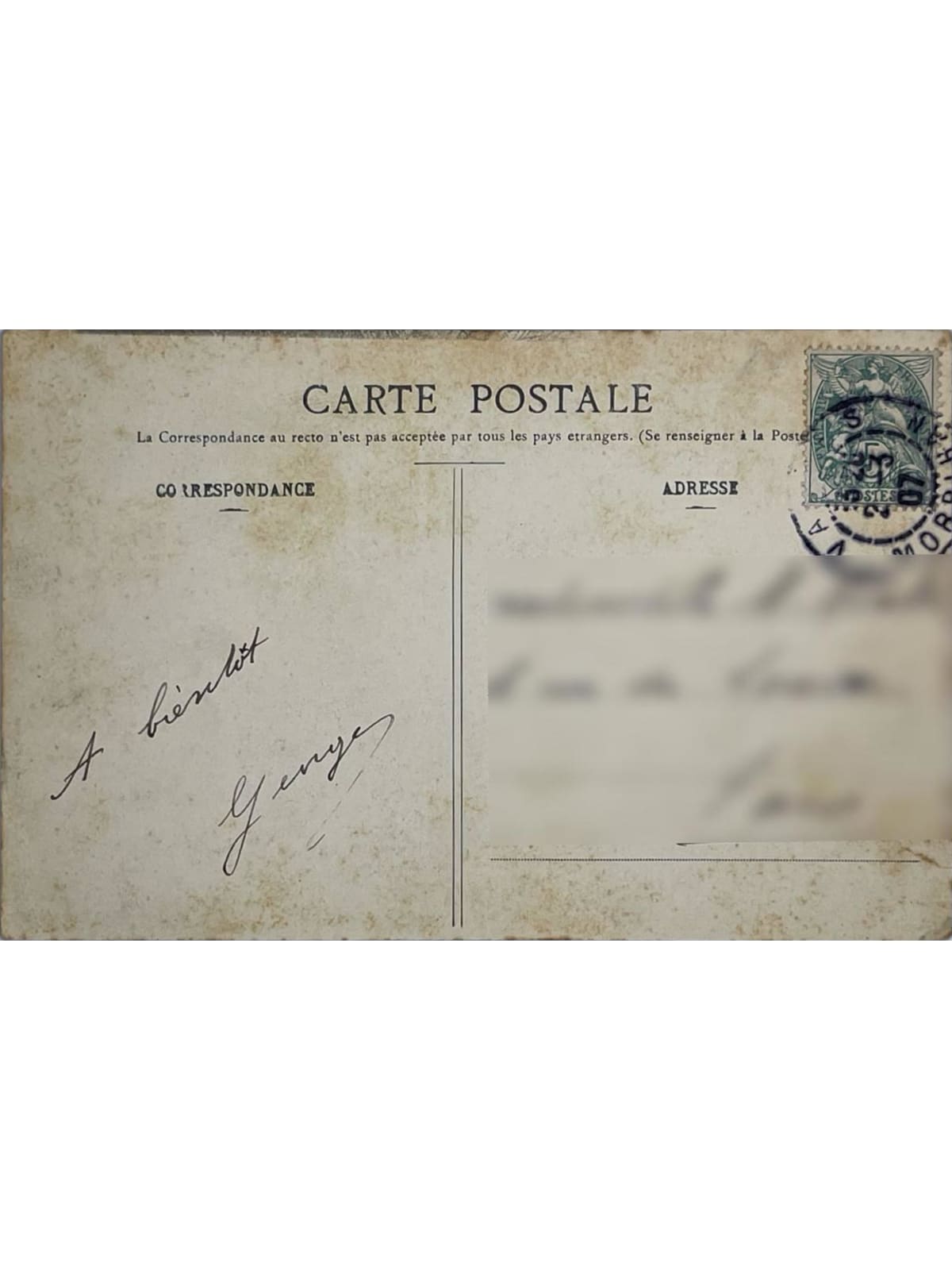 Verso de la carte postale