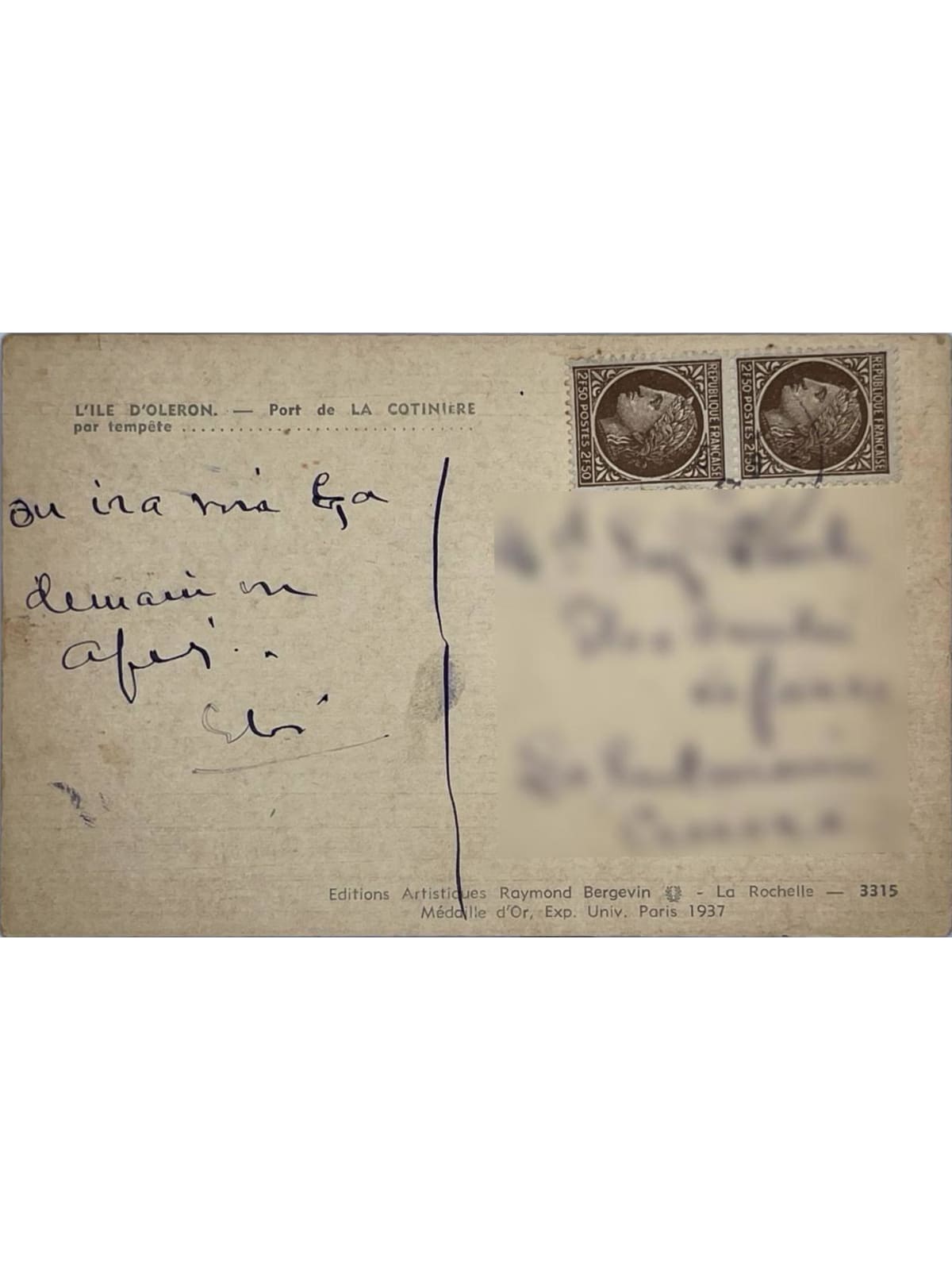 Verso de la carte postale