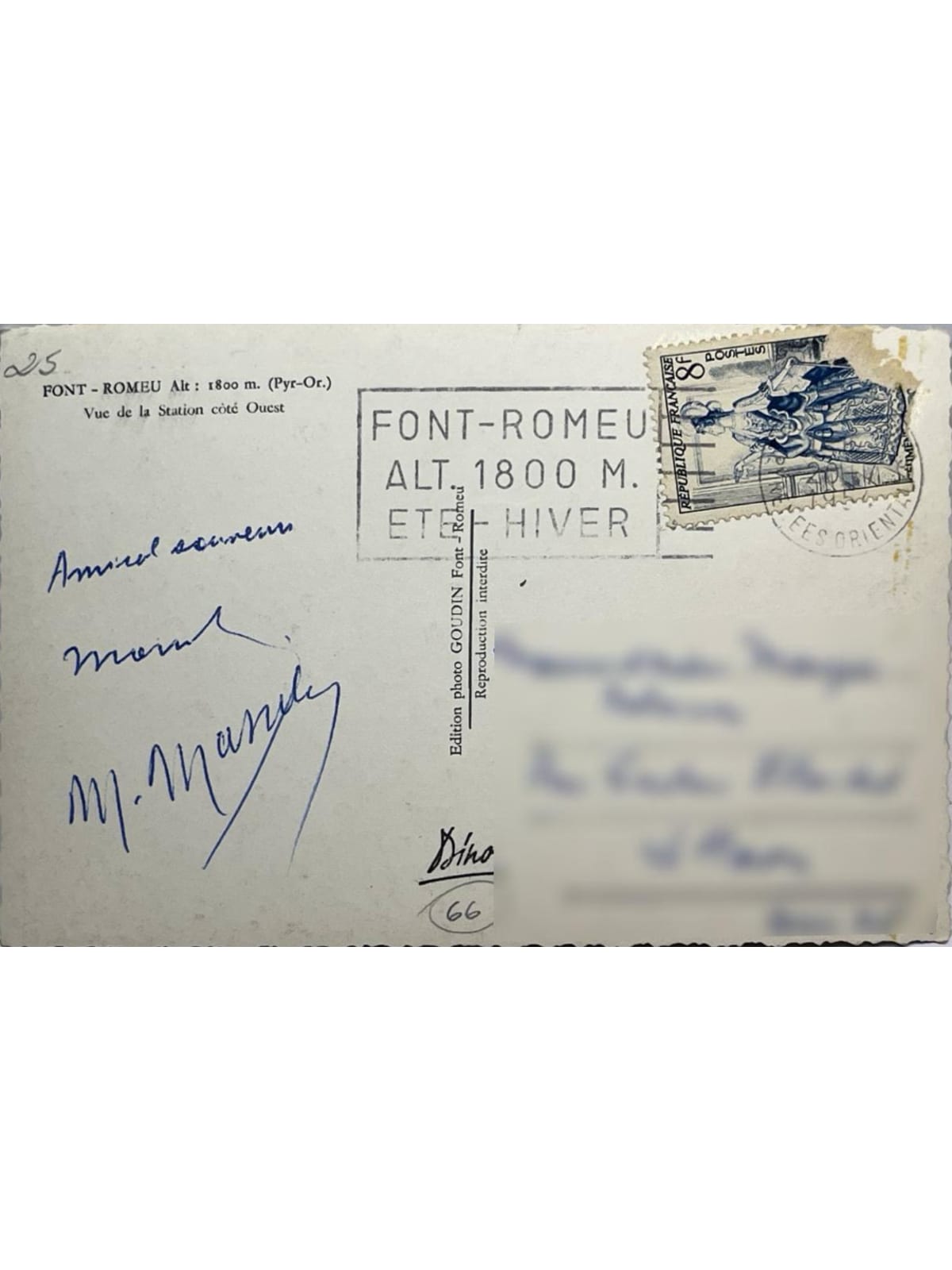 Verso de la carte postale