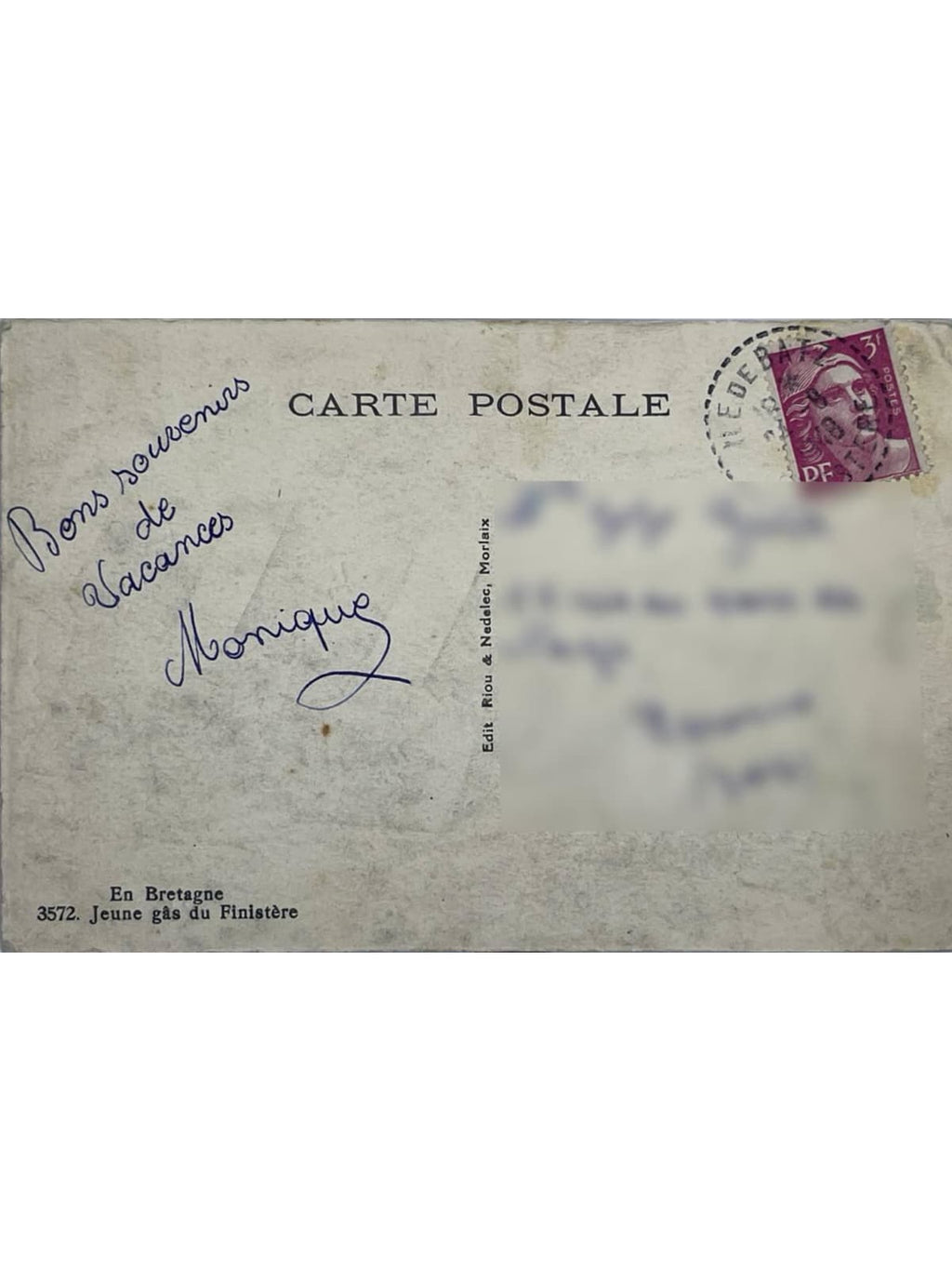 Verso de la carte postale