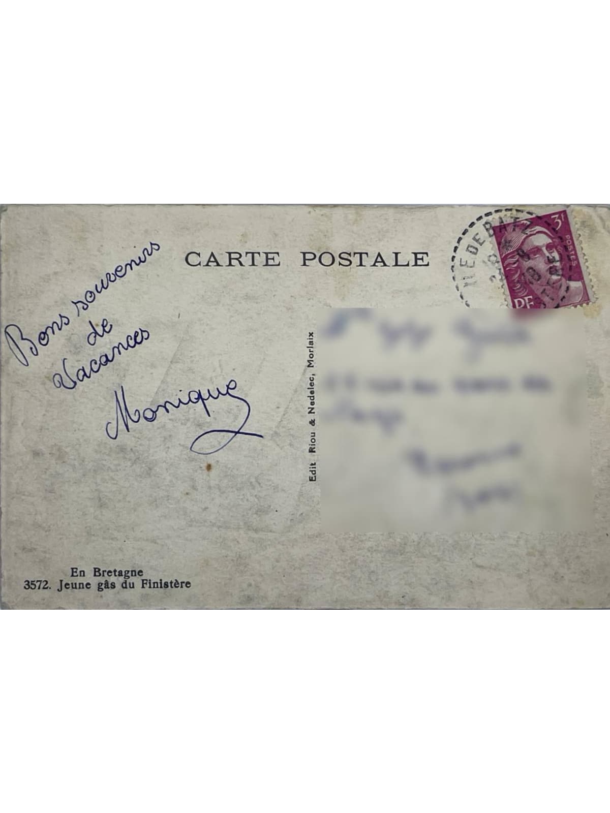Verso de la carte postale