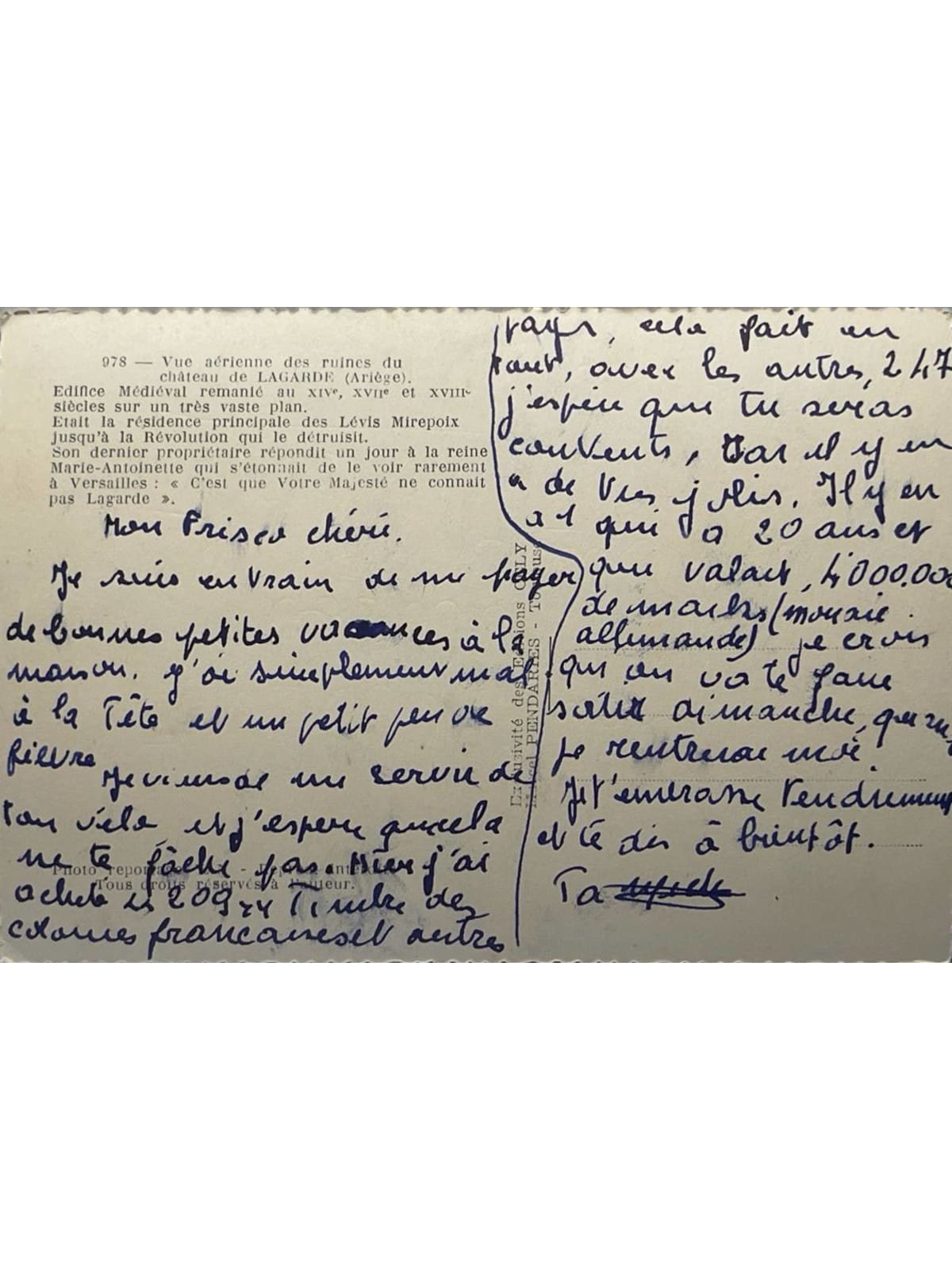 Verso de la carte postale