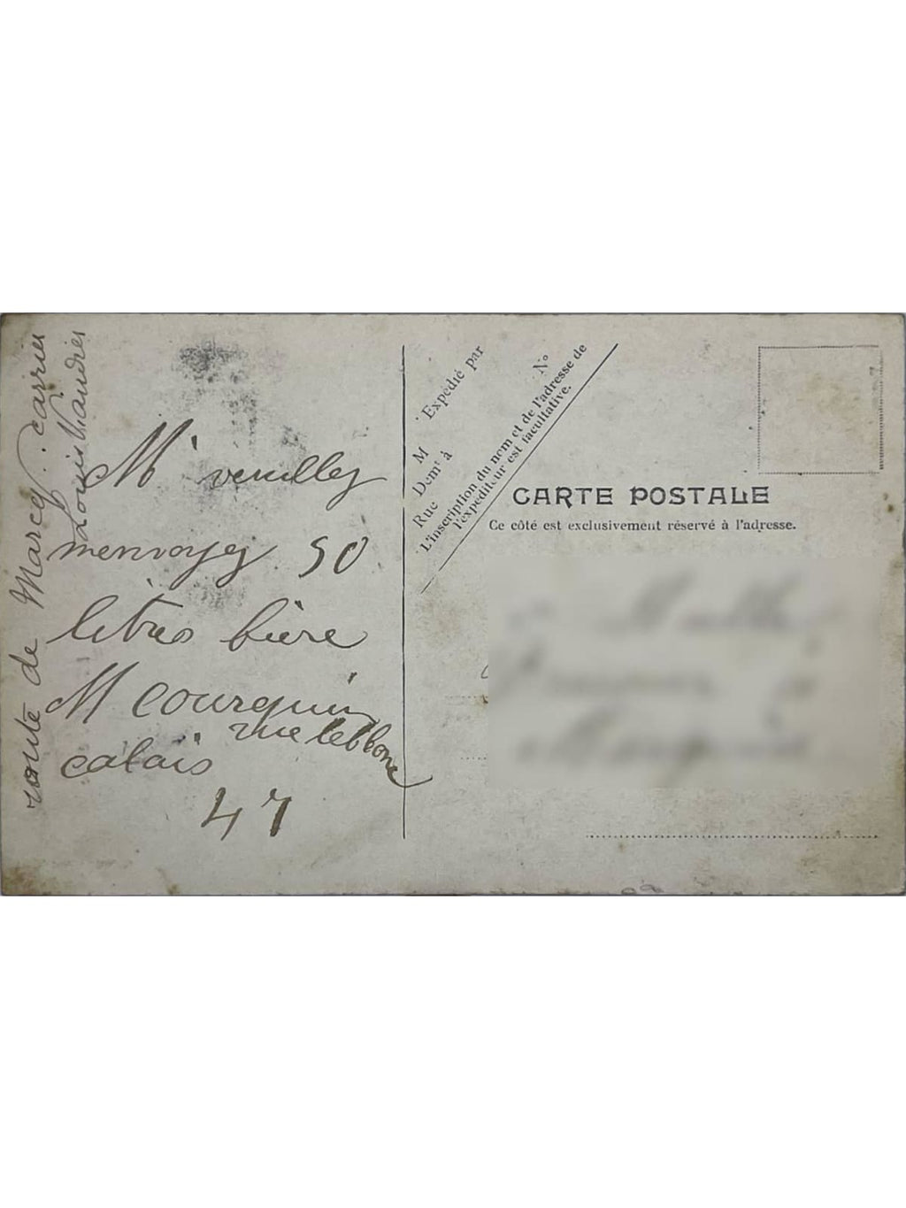 Verso de la carte postale