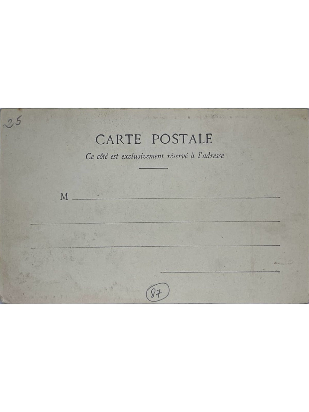 Verso de la carte postale