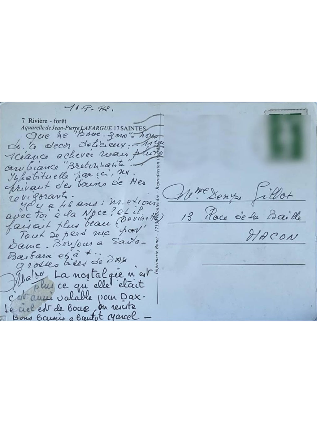 Verso de la carte postale