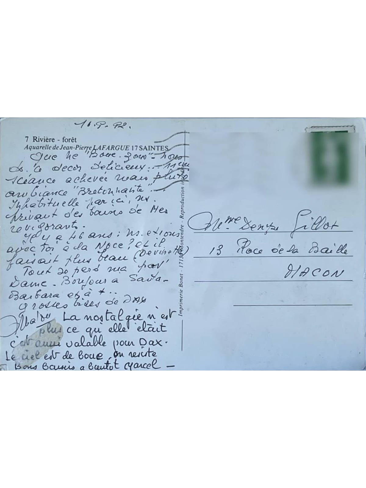 Verso de la carte postale
