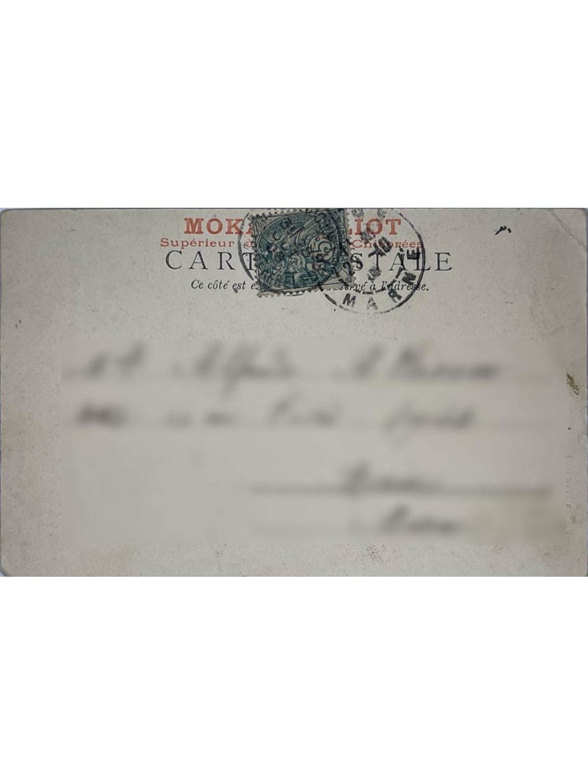 Verso de la carte postale