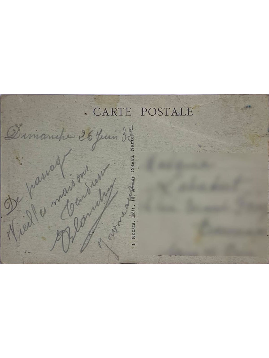 Verso de la carte postale