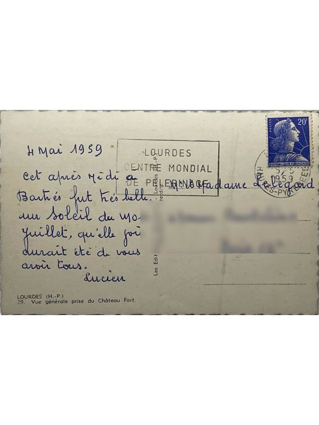 Verso de la carte postale