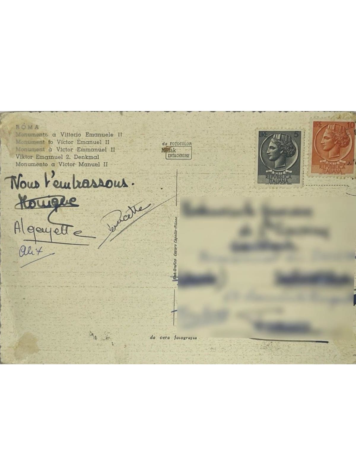 Verso de la carte postale